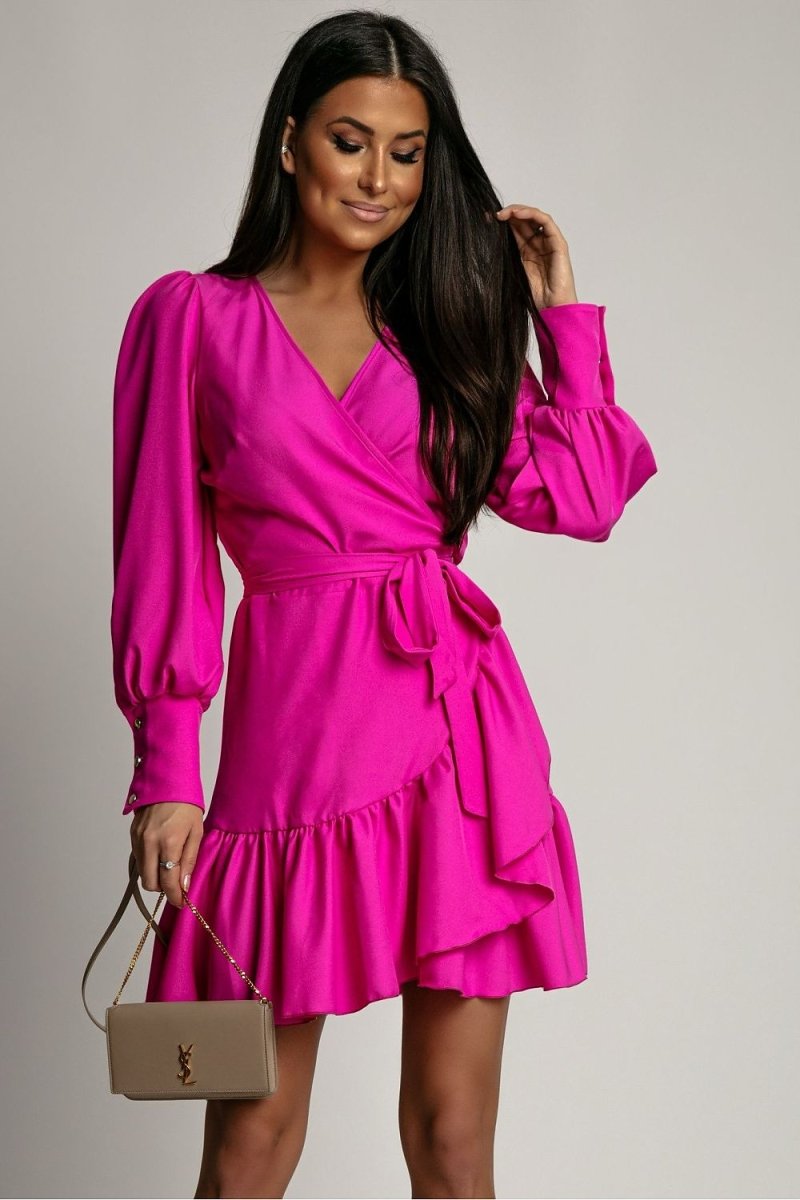 WOW FASHION | Wrap Front Day Dress - Romantic Ruffled Viscose Dress for Women - Wow Store