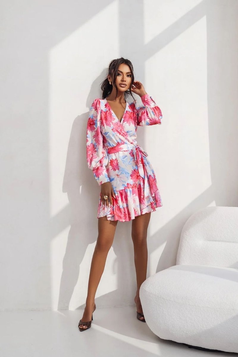 WOW FASHION | Wrap Front Day Dress - Romantic Ruffled Viscose Dress for Women - Wow Store