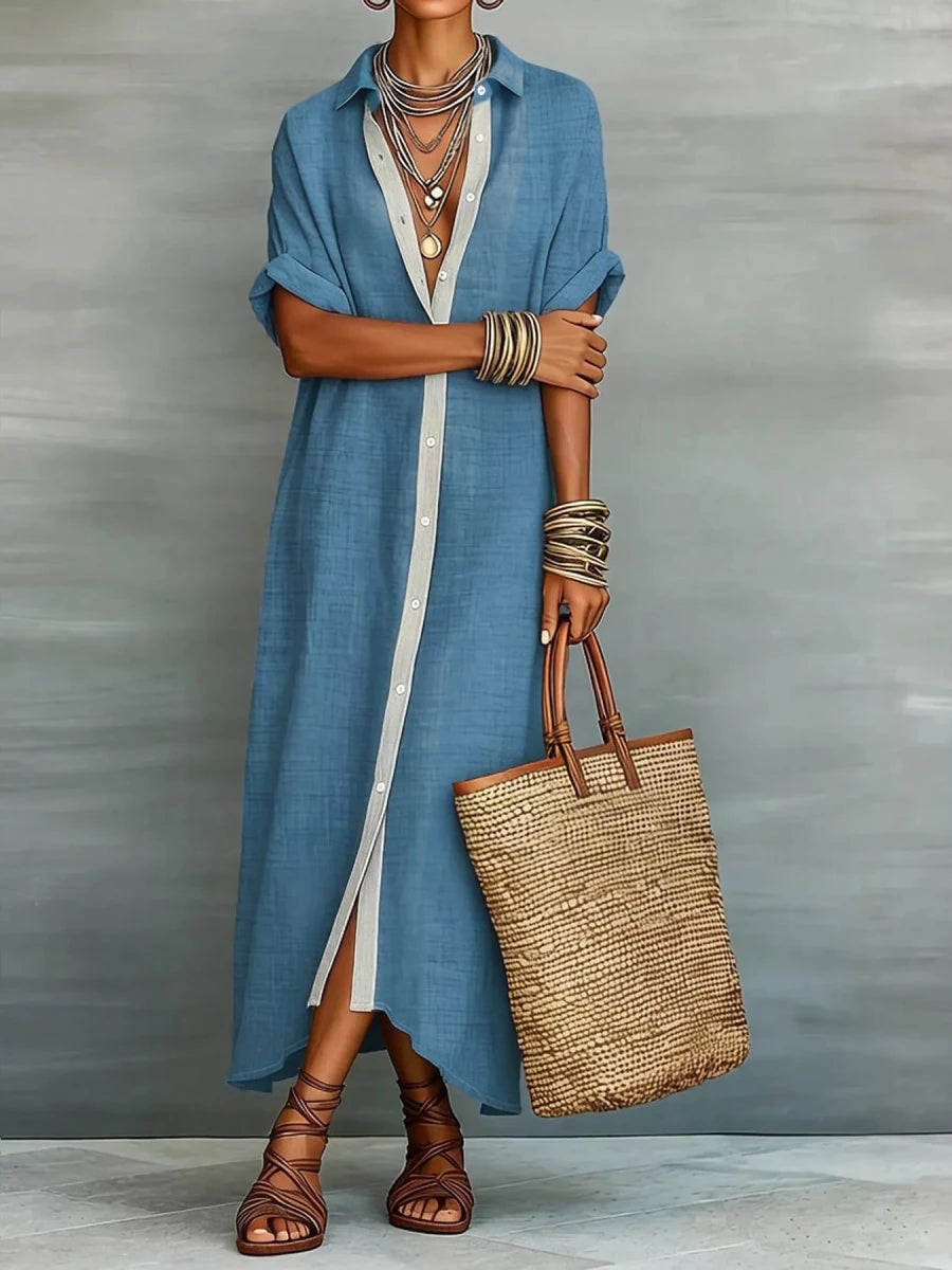 Yio Moda Casual Shirt Dress with Button-Down Front - WowStore.live