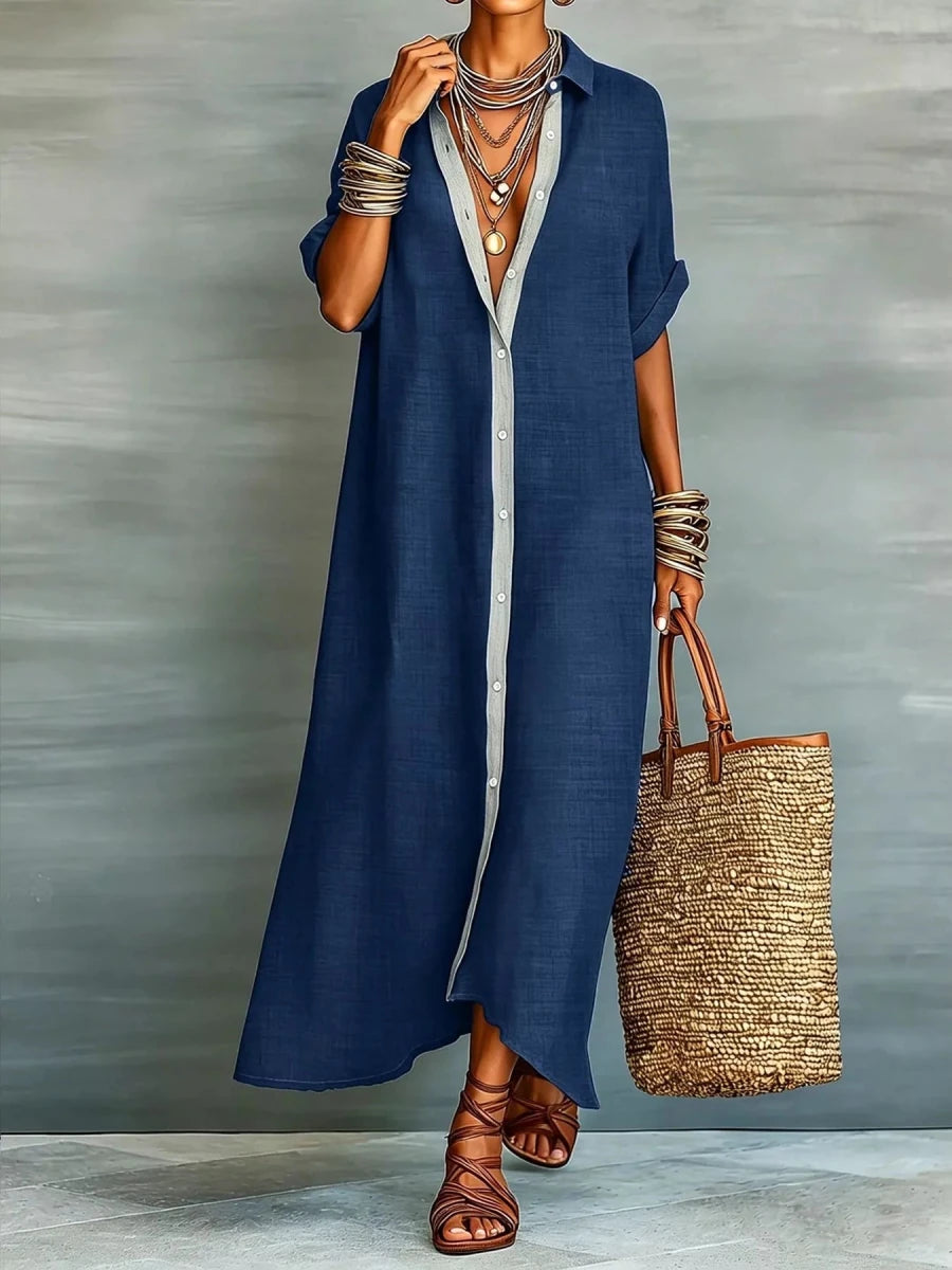Yio Moda Casual Shirt Dress with Button-Down Front - WowStore.live