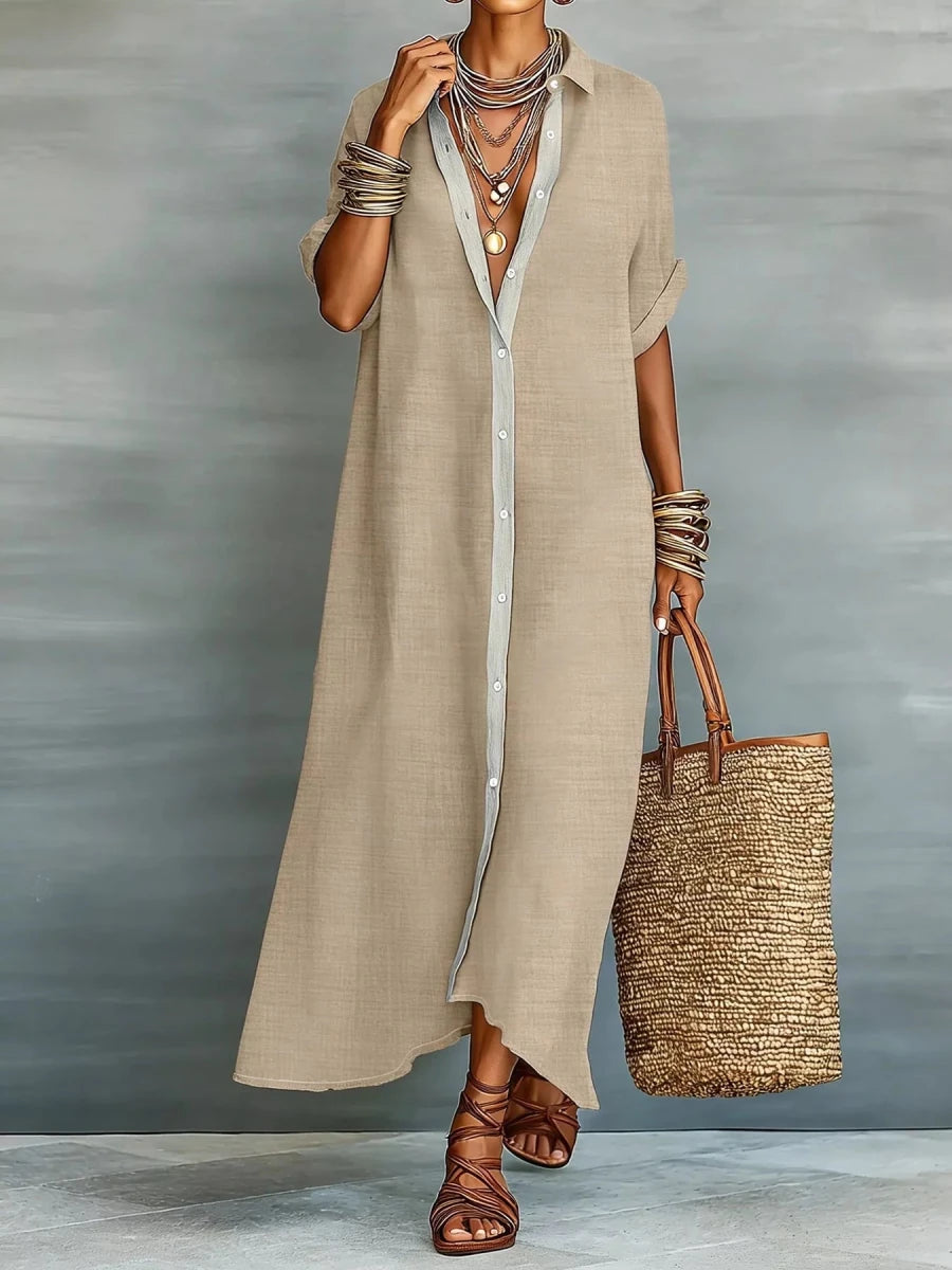 Yio Moda Casual Shirt Dress with Button-Down Front - WowStore.live