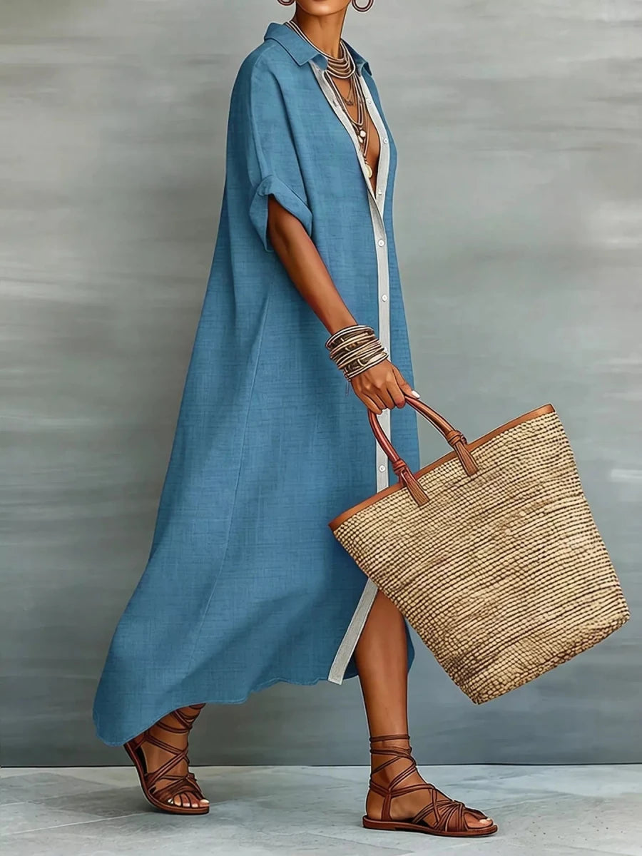 Yio Moda Casual Shirt Dress with Button-Down Front - WowStore.live