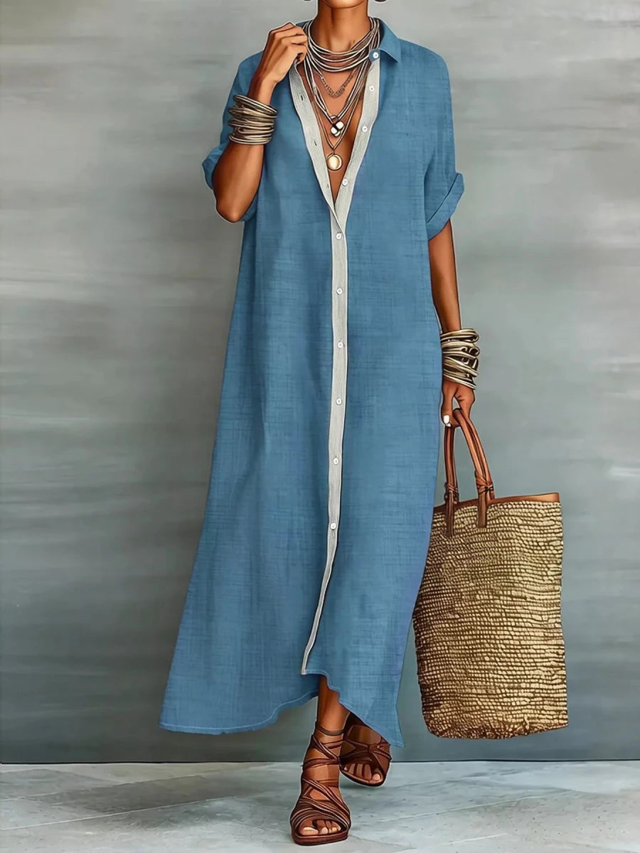 Yio Moda Casual Shirt Dress with Button-Down Front - WowStore.live