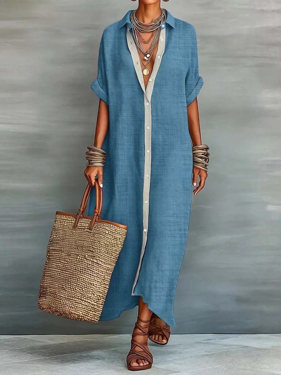 Yio Moda Casual Shirt Dress with Button-Down Front - WowStore.live