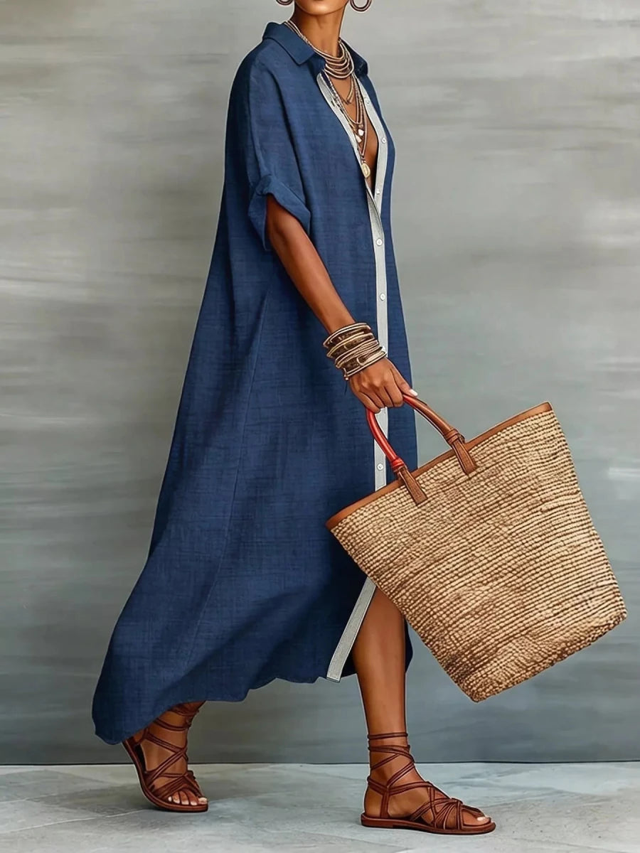 Yio Moda Casual Shirt Dress with Button-Down Front - WowStore.live