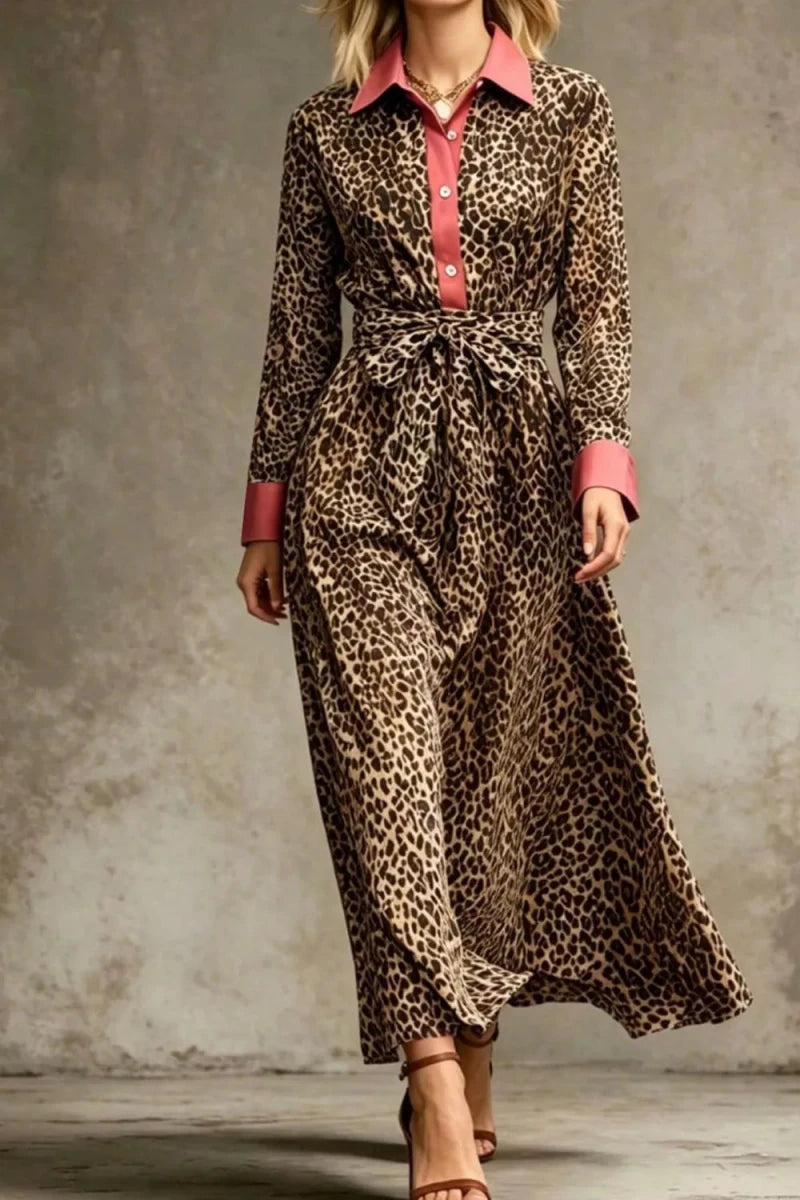 Yio Moda Leopard Print Belted Maxi Shirt Dress - WowStore.live