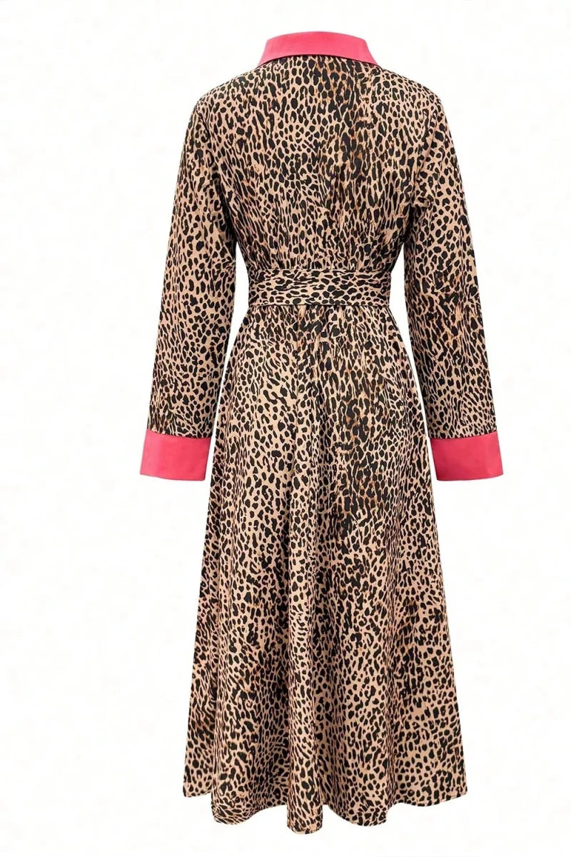 Yio Moda Leopard Print Belted Maxi Shirt Dress - WowStore.live