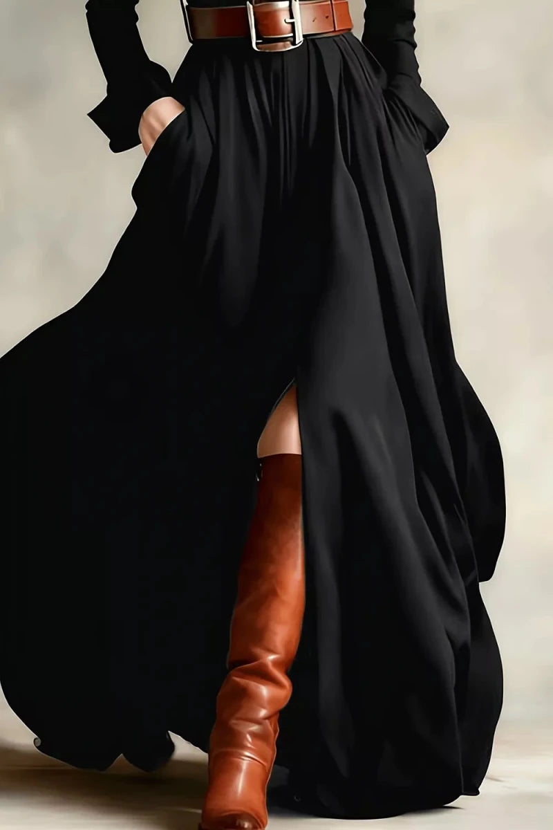 Yio Moda Slit Long Sleeve Maxi Shirt Dress - WowStore.live