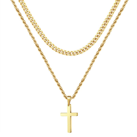 Yooblue Cross Necklace for Men, Gold & Silver Cross Stainless Steel Cross Pendant Simple Jewelry Gifts 18in/20in - Wow Store