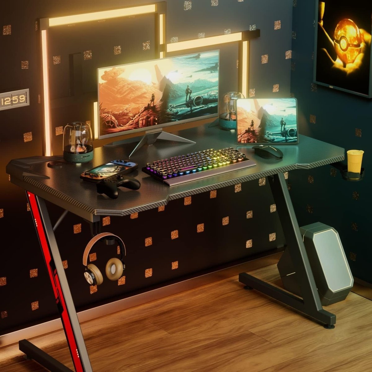 Z Shaped Carbon Fiber Gaming Desk 44 Inch Home Office - Wow Store