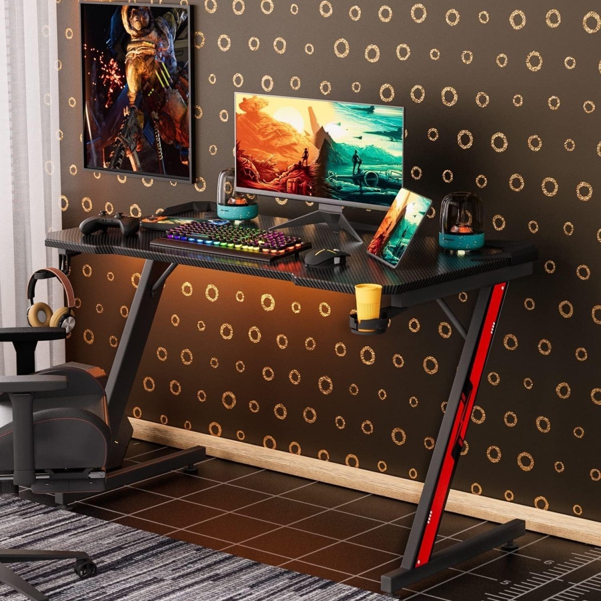 Z Shaped Carbon Fiber Gaming Desk 44 Inch Home Office - Wow Store