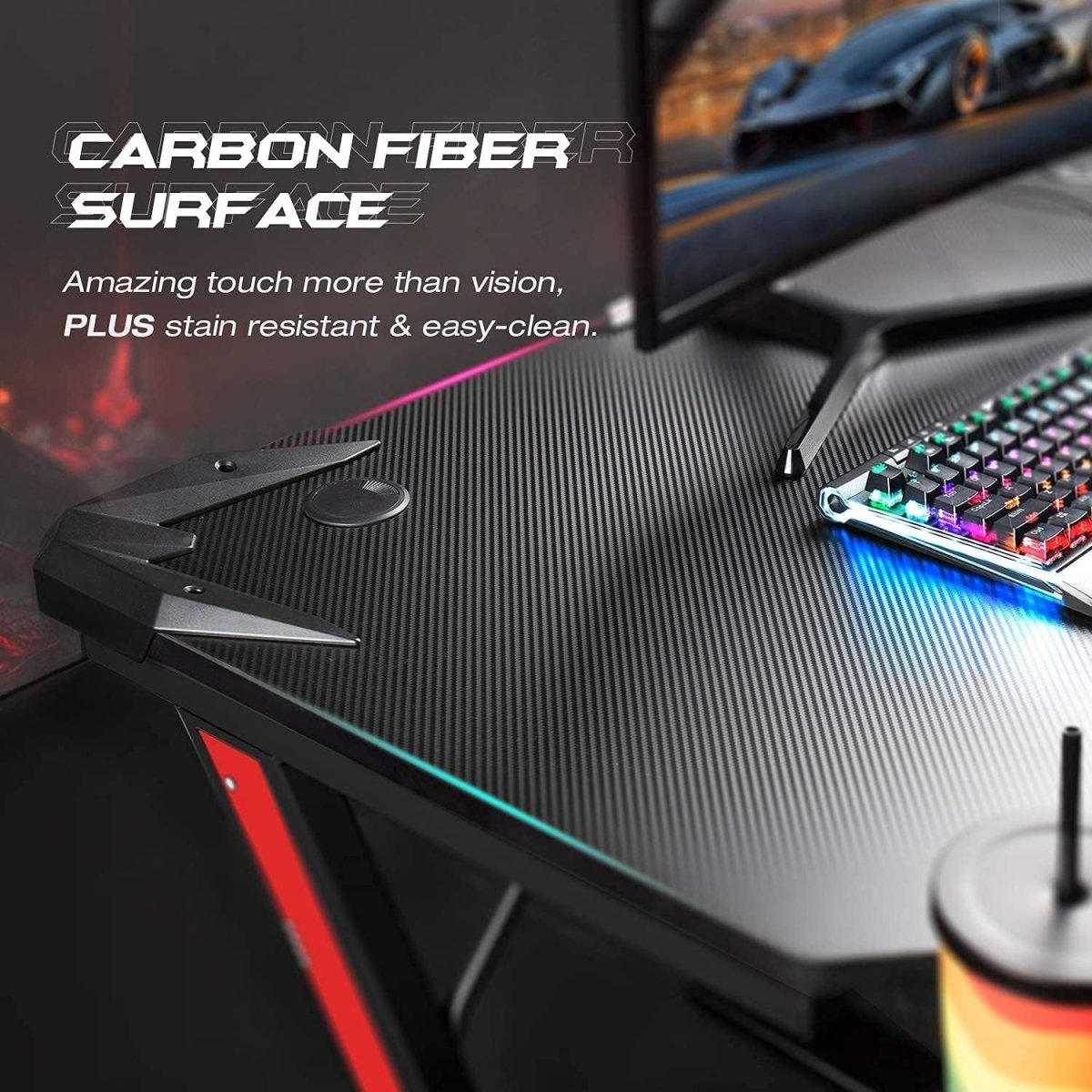 Z Shaped Carbon Fiber Gaming Desk 44 Inch Home Office - Wow Store