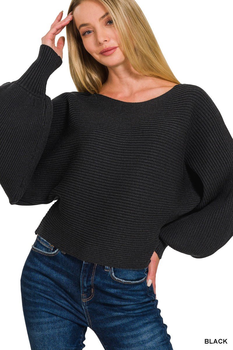 Zenana Boat Neck Balloon Sleeve Sweater - Wow Store
