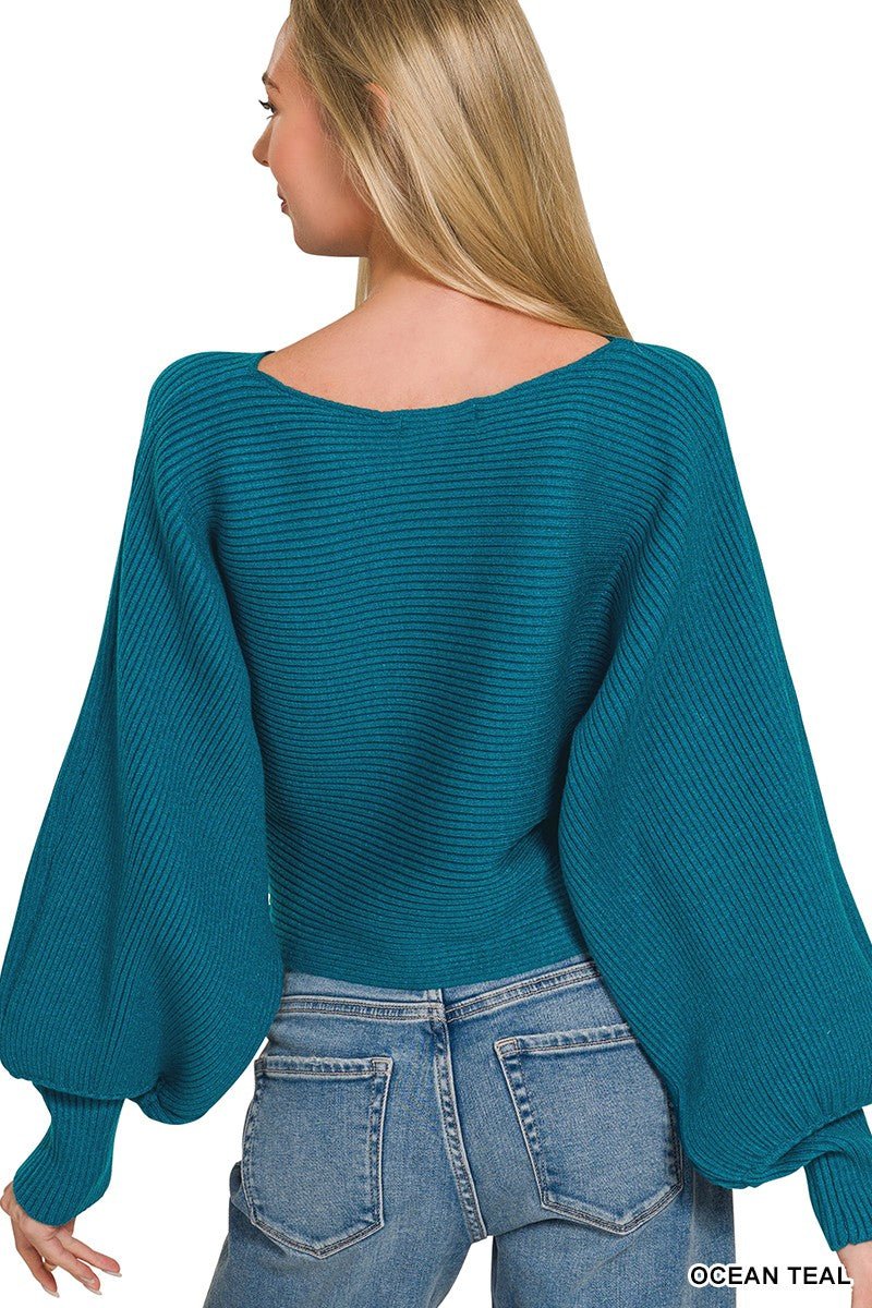 Zenana Boat Neck Balloon Sleeve Sweater - Wow Store