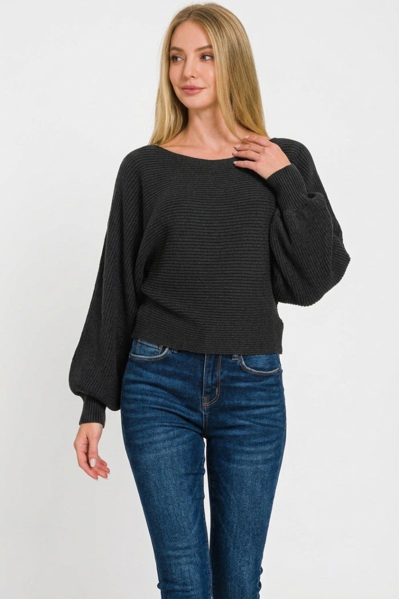 Zenana Boat Neck Balloon Sleeve Sweater - Wow Store