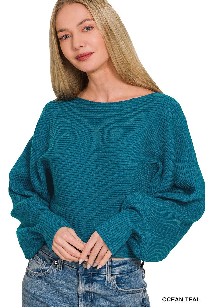 Zenana Boat Neck Balloon Sleeve Sweater - Wow Store
