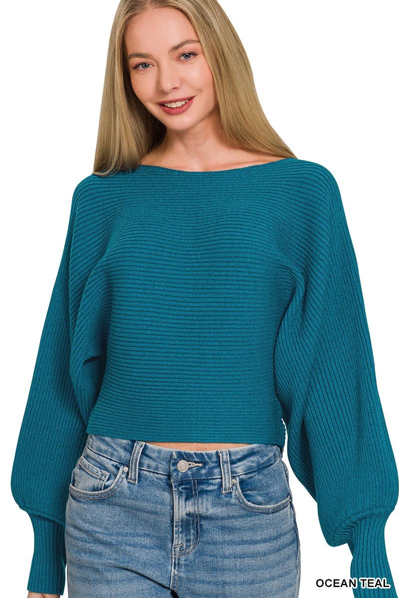 Zenana Boat Neck Balloon Sleeve Sweater - Wow Store