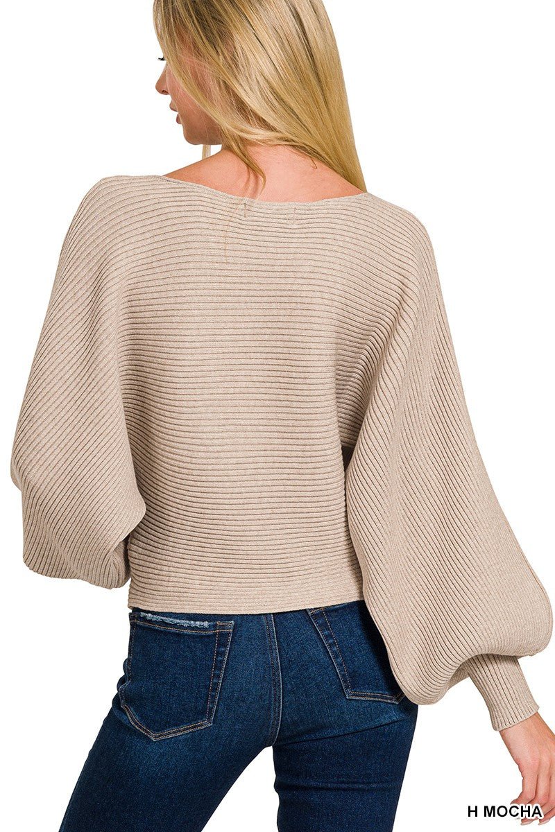Zenana Boat Neck Balloon Sleeve Sweater - Wow Store
