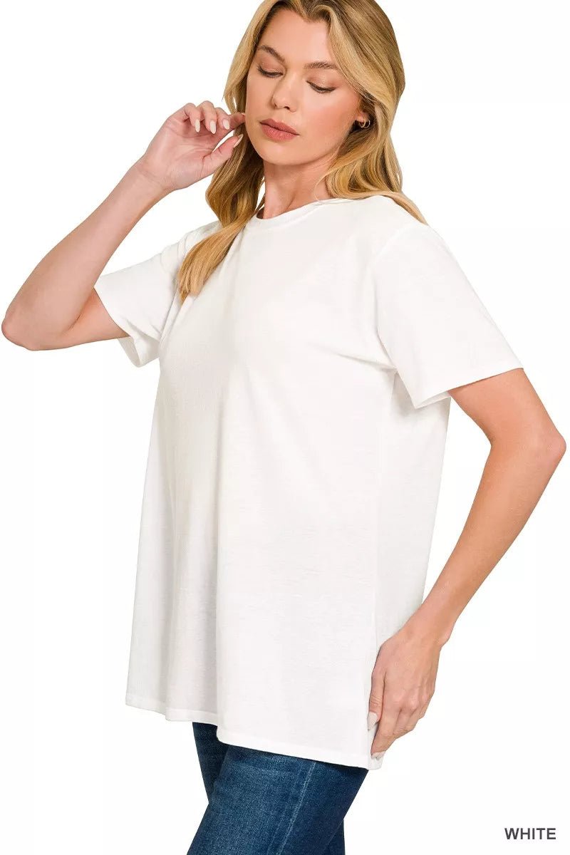 Zenana Cotton Boyfriend Round Neck Tee - Wow Store