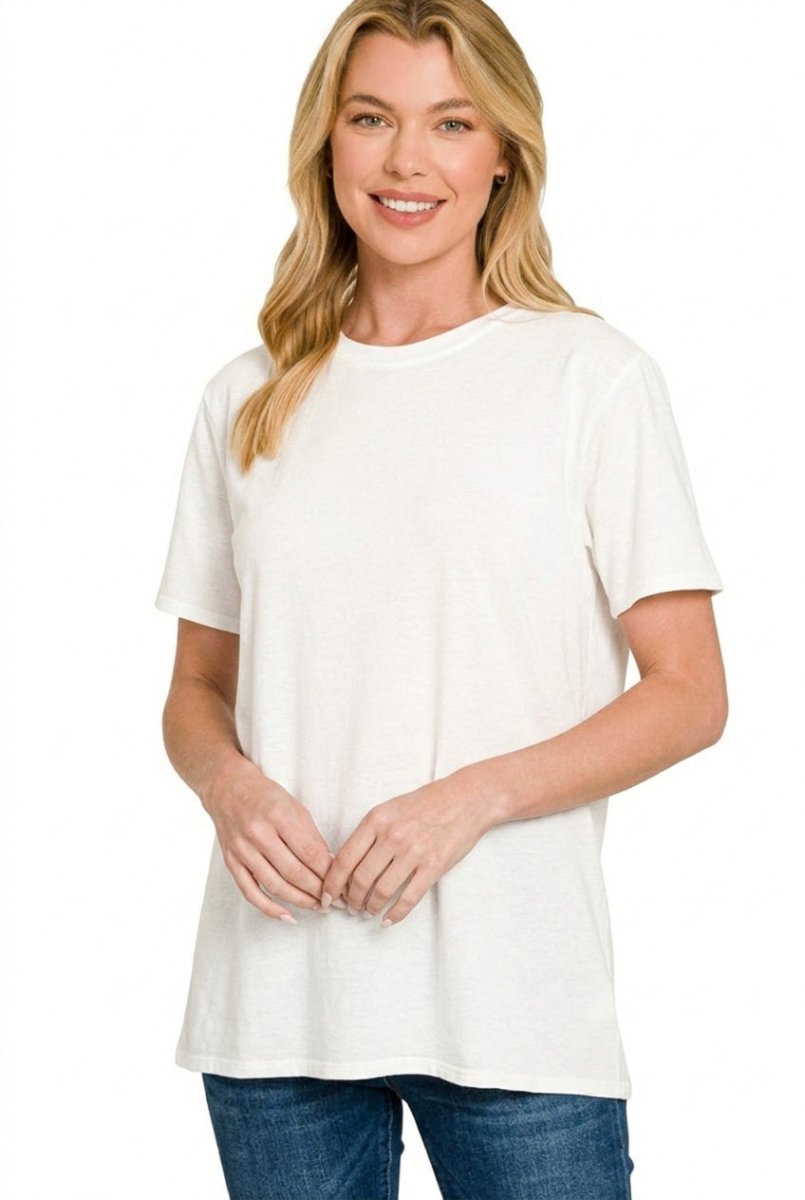 Zenana Cotton Boyfriend Round Neck Tee - Wow Store
