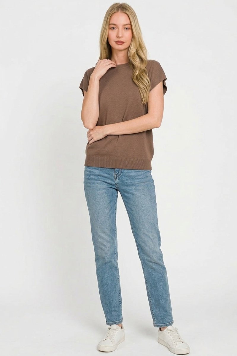 Zenana Viscose Round - neck Short Sleeve Sweater - Wow Store