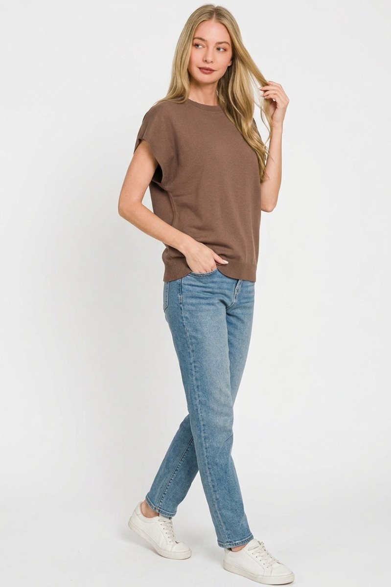 Zenana Viscose Round - neck Short Sleeve Sweater - Wow Store